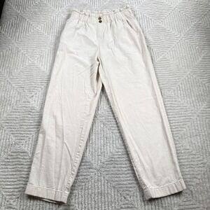 Loft High Rise Straight Pants Womens S Cream Paperbag Waist Coastal Bohemian
